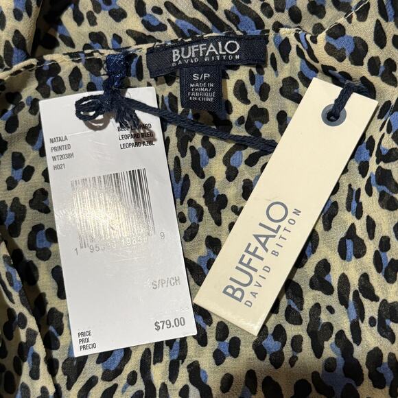 Buffalo David Bitton Small Tie Wrap Top Leopard Lined Surplice Puff Sleeve Multi - Picture 8 of 10